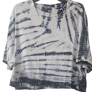 PINK Victoria's Secret Dark Blue & White Tie-Dye Boxy Crop Tee Size S